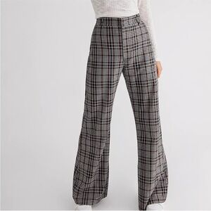 Free People Plaid Wide-Leg Pants in Black and White